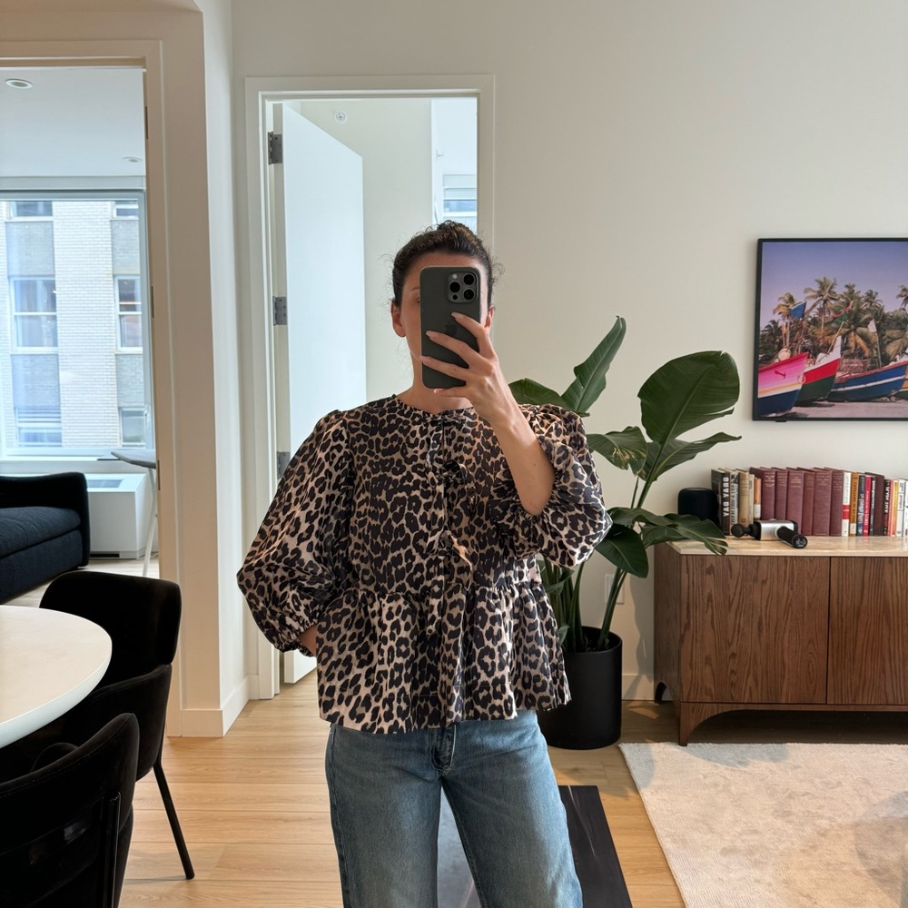 Leopard Tie Front Peplum Babydoll Top 🐆